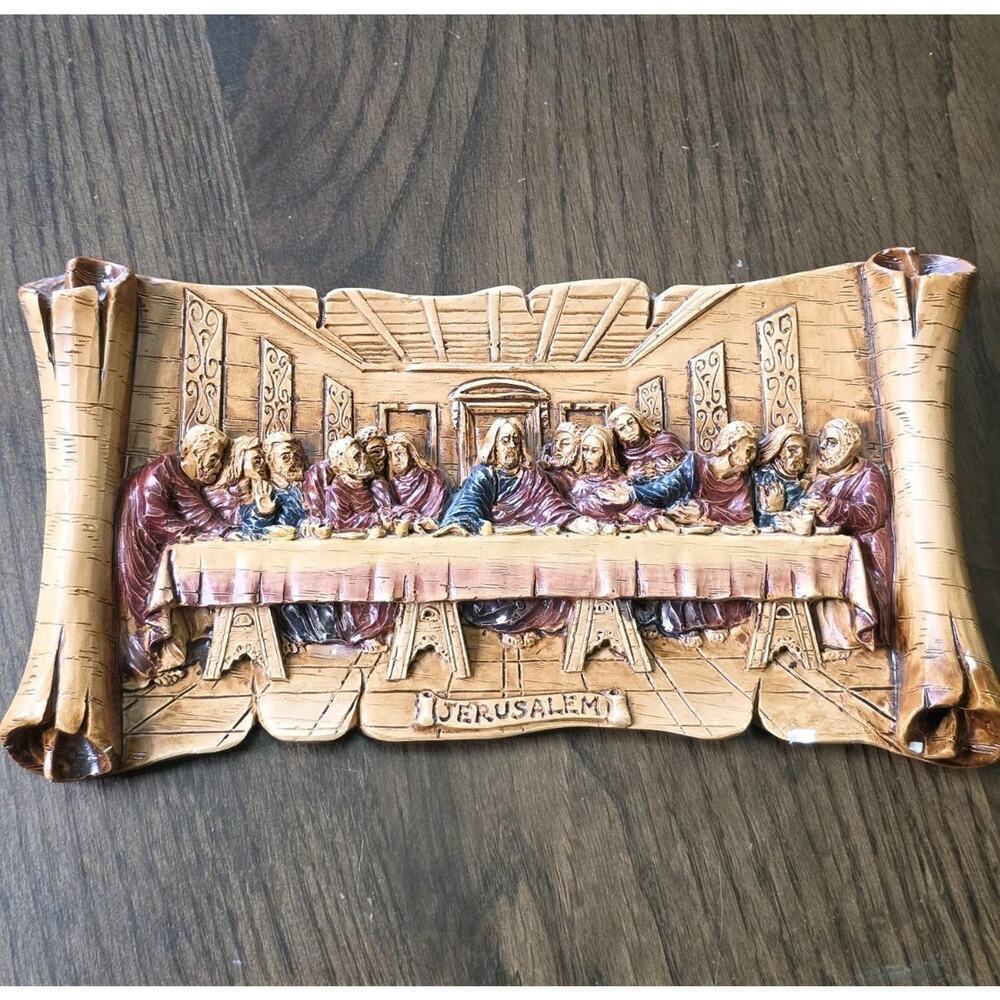 Vintage Hand Painted Last Supper‎ Wall Plaque Jerusalem Israel Souvenir